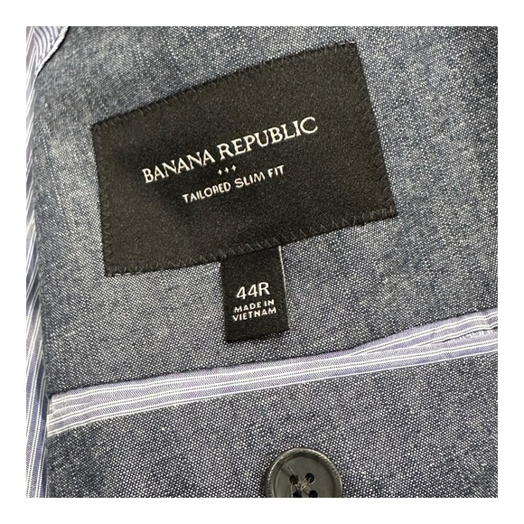 Banana Republic Tailored Slim Fit Men's Blue Gray Linen Blend Blazer Jacket 44R - Picture 10 of 12